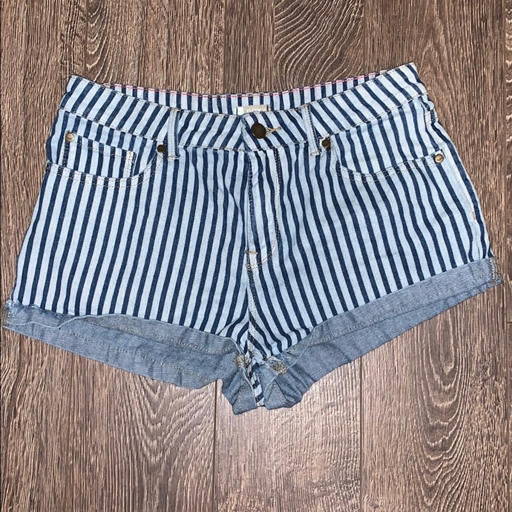 Striped denim shorts